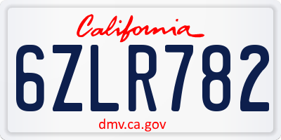 CA license plate 6ZLR782