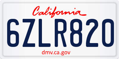 CA license plate 6ZLR820