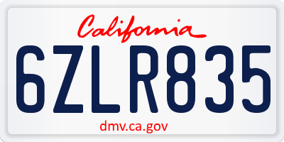 CA license plate 6ZLR835