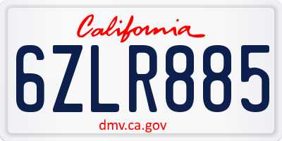 CA license plate 6ZLR885