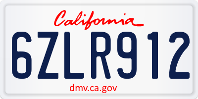 CA license plate 6ZLR912