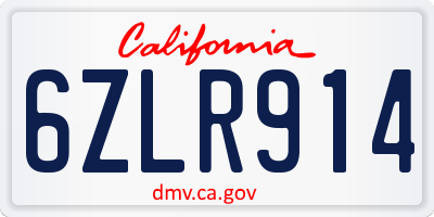 CA license plate 6ZLR914