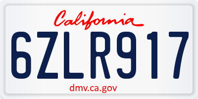 CA license plate 6ZLR917