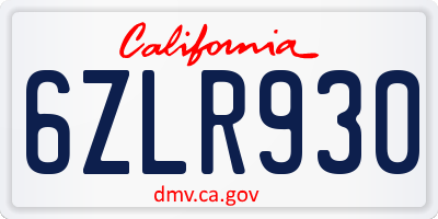 CA license plate 6ZLR930
