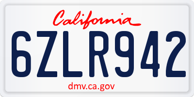 CA license plate 6ZLR942