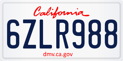 CA license plate 6ZLR988