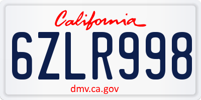 CA license plate 6ZLR998