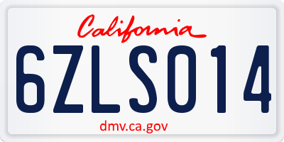 CA license plate 6ZLS014