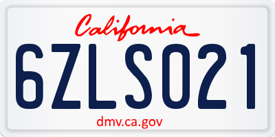 CA license plate 6ZLS021