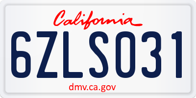 CA license plate 6ZLS031