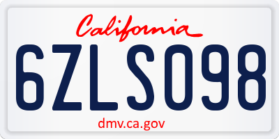 CA license plate 6ZLS098