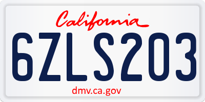 CA license plate 6ZLS203