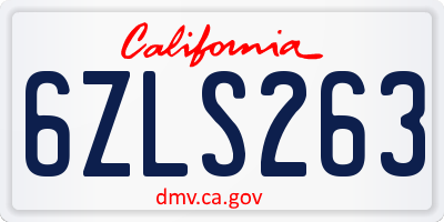 CA license plate 6ZLS263