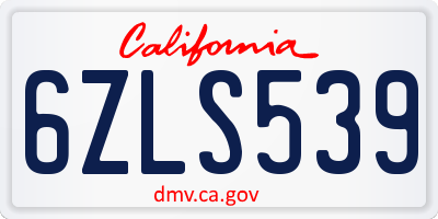 CA license plate 6ZLS539