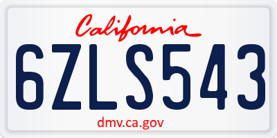 CA license plate 6ZLS543