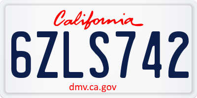 CA license plate 6ZLS742