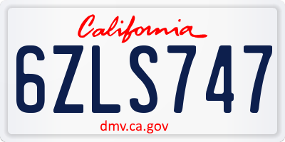 CA license plate 6ZLS747