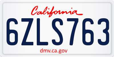 CA license plate 6ZLS763