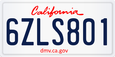 CA license plate 6ZLS801