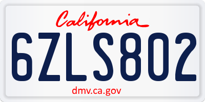 CA license plate 6ZLS802