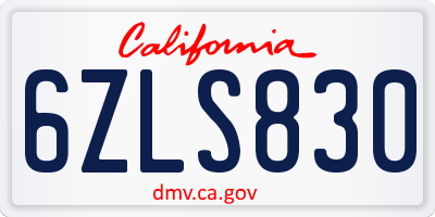 CA license plate 6ZLS830