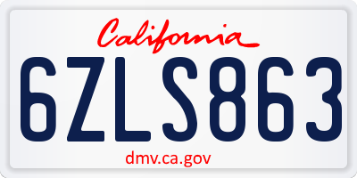CA license plate 6ZLS863