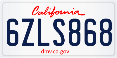 CA license plate 6ZLS868