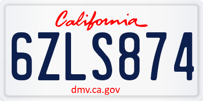 CA license plate 6ZLS874