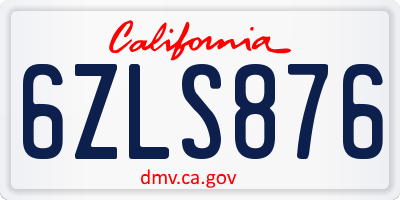 CA license plate 6ZLS876