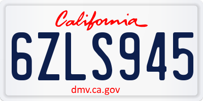 CA license plate 6ZLS945