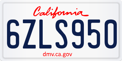 CA license plate 6ZLS950