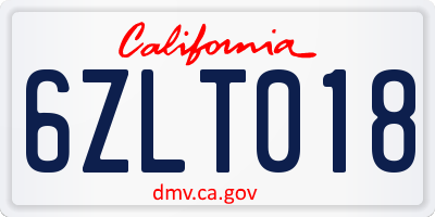 CA license plate 6ZLT018