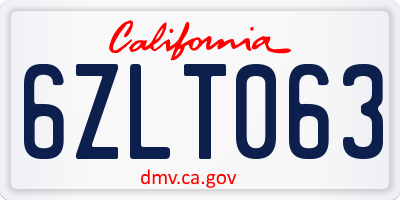 CA license plate 6ZLT063