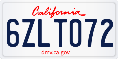 CA license plate 6ZLT072