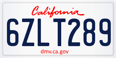 CA license plate 6ZLT289