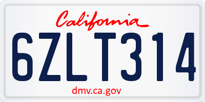 CA license plate 6ZLT314
