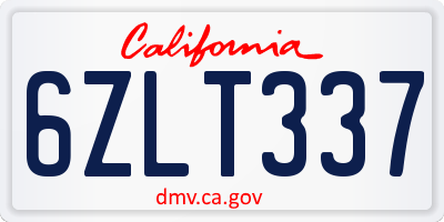 CA license plate 6ZLT337