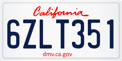 CA license plate 6ZLT351