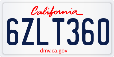 CA license plate 6ZLT360