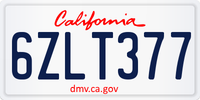 CA license plate 6ZLT377