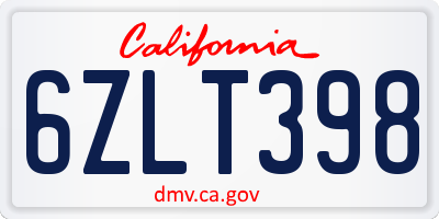 CA license plate 6ZLT398