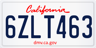CA license plate 6ZLT463