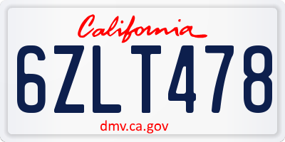 CA license plate 6ZLT478