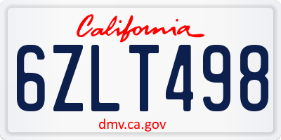 CA license plate 6ZLT498