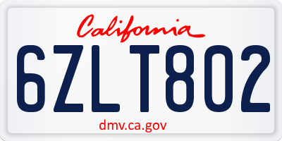 CA license plate 6ZLT802