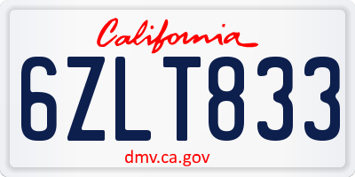 CA license plate 6ZLT833
