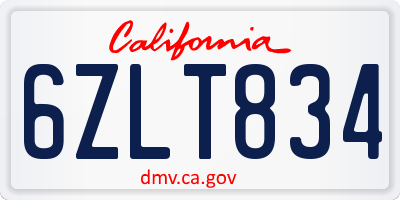 CA license plate 6ZLT834
