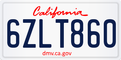CA license plate 6ZLT860
