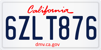 CA license plate 6ZLT876