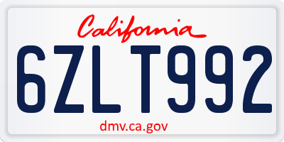 CA license plate 6ZLT992